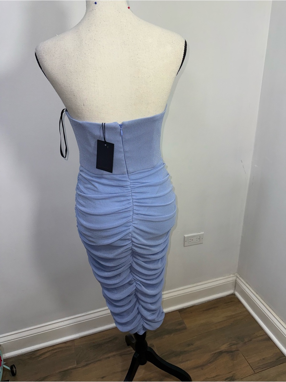 Strapless Ruched Midi Dress in periwinkle blue - Picture 7 of 10